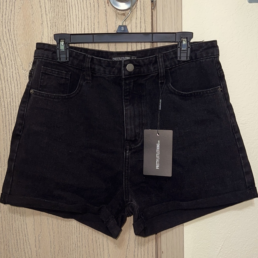 Tall Color Black Wash Turn Up Denim Mom Shorts